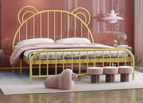 Modern Nordic Metal Bed Frame with Panda Ear Headboard Minimalist Princess Style Iron Bed for Bedroom, Available in 1.5m and 1.2m Sizes