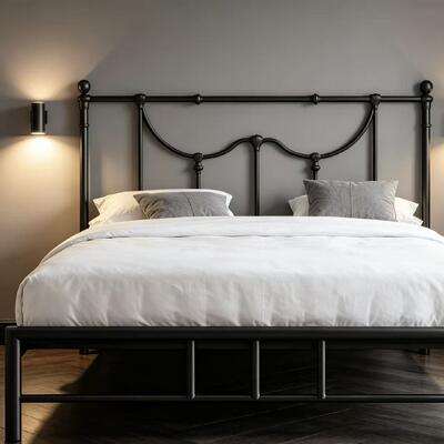 Luxury European Style Metal Bed Frame, Modern Minimalist Iron Bed for Home Bedroom, Available in 1.5m and 1.8m Sizes