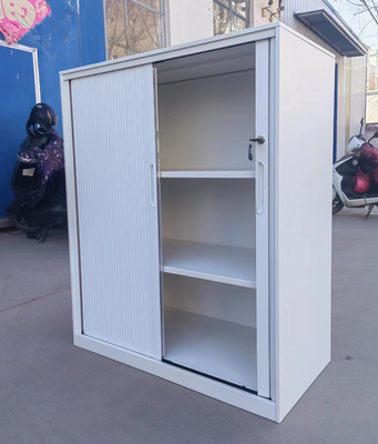 Steel Lockable Filing Cabinets with Rolling Tambour Door and Customizable Shelves Providing Secure and Organized Storage for Workplace Documents