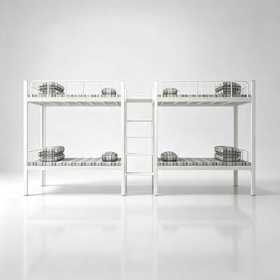 Two-Tier Metal Bunk Bed with Integrated Staircase for Apartment Living