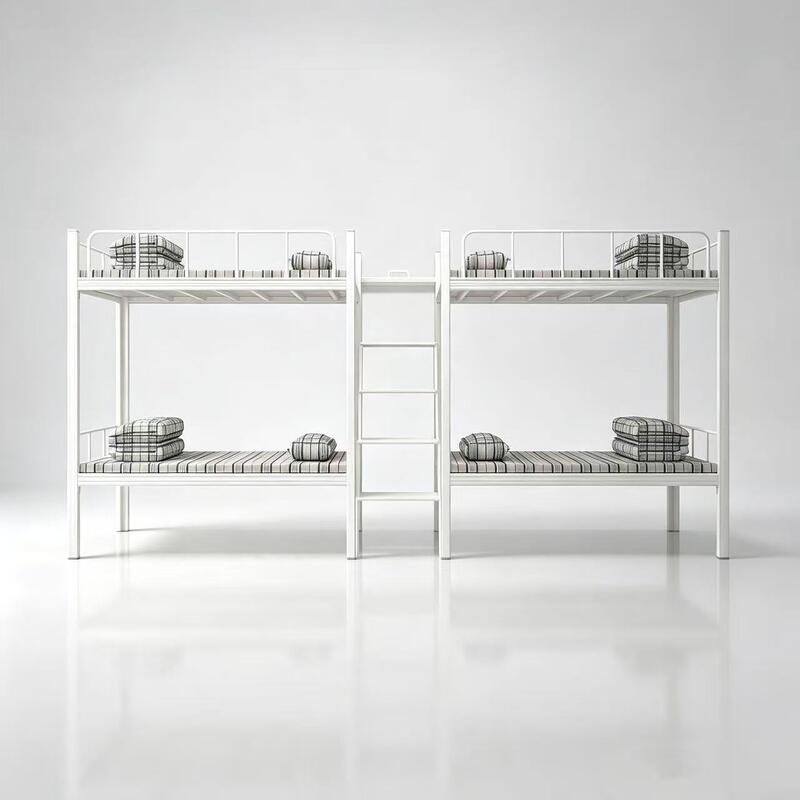 Two-Tier Metal Bunk Bed with Integrated Staircase for Apartment Living