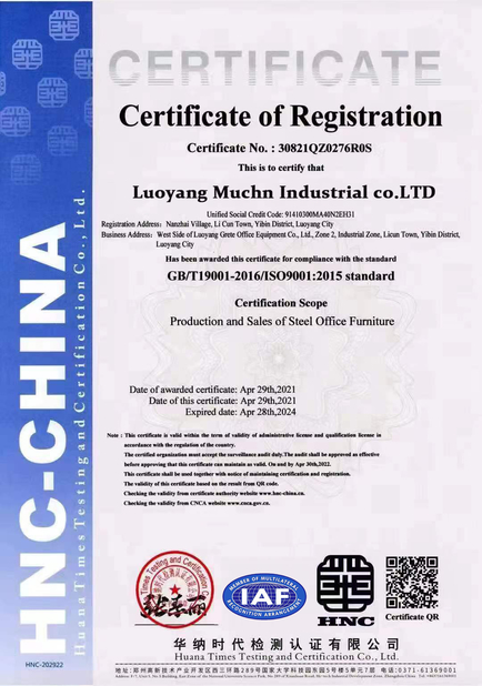 Китай Luoyang Muchn Industrial Co., Ltd. Сертификаты